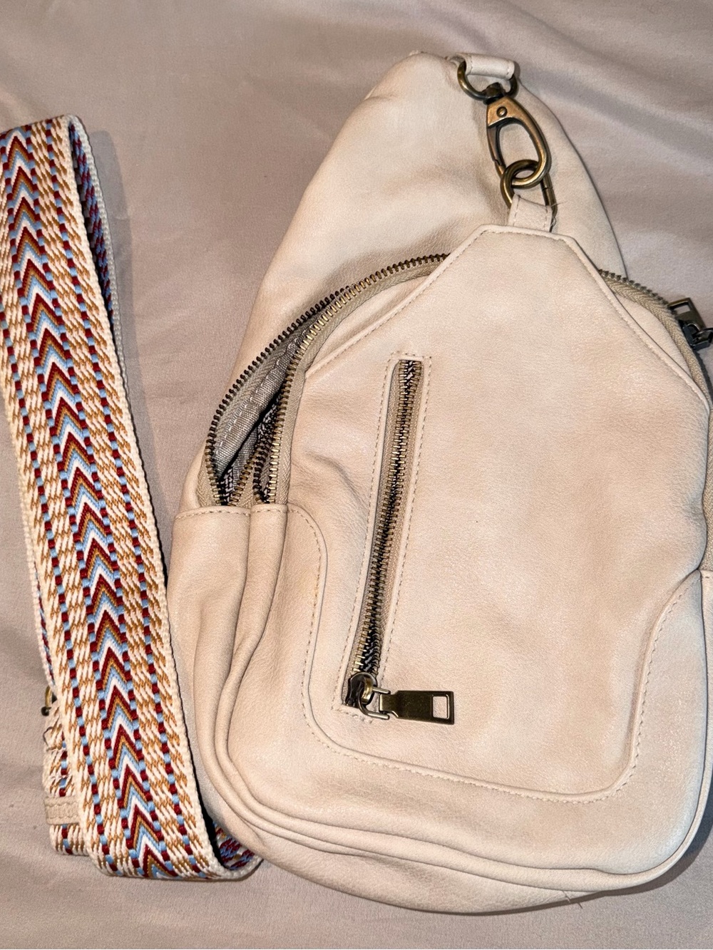 Anthropologie Cream Leather Crossbody with Patterned Removable Strap